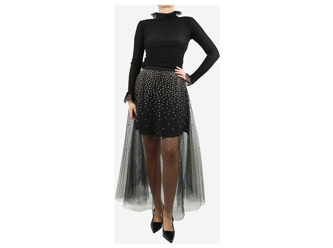 Elie Saab Saia midi de tule preta com studs - tamanho UK 10 - vista 2