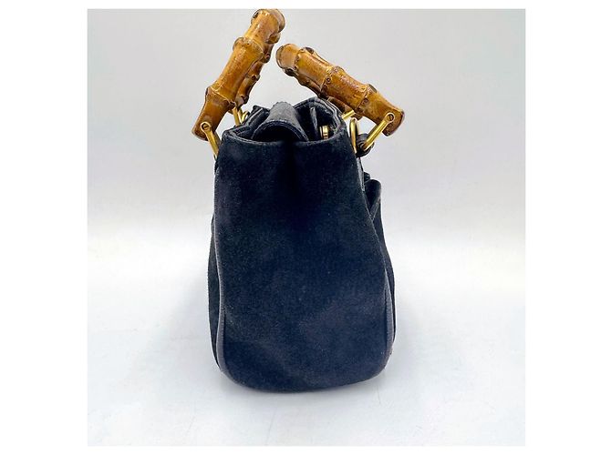 Borsa a tracolla in suede piccola Gucci Bamboo Nero - vista 10