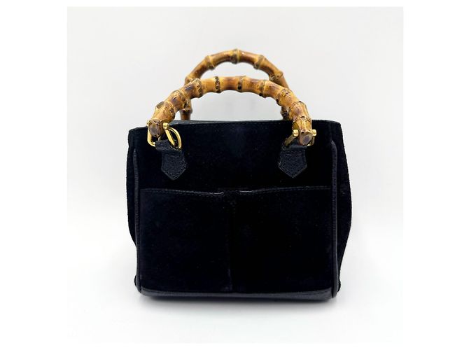 Borsa a tracolla in suede piccola Gucci Bamboo Nero - vista 3
