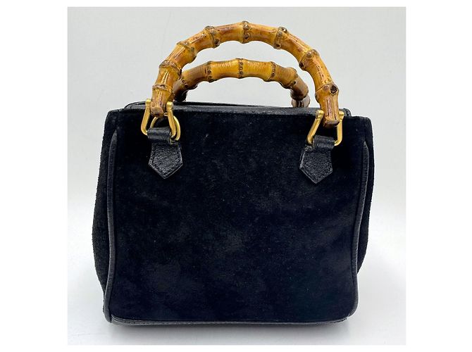 Borsa a tracolla in suede piccola Gucci Bamboo Nero - vista 4