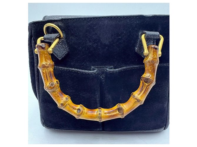 Borsa a tracolla in suede piccola Gucci Bamboo Nero - vista 7