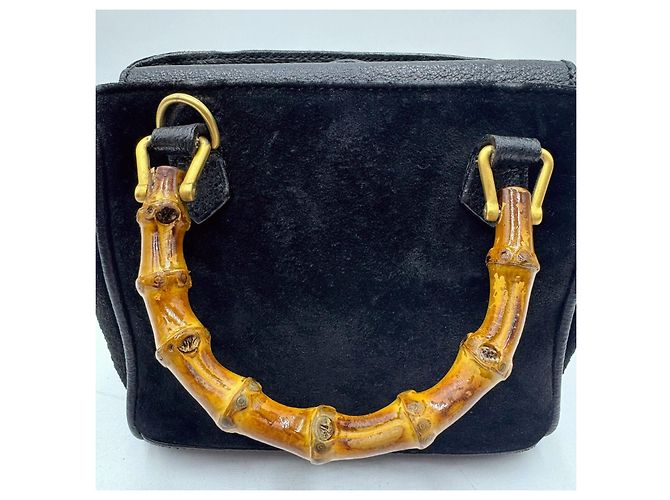 Borsa a tracolla in suede piccola Gucci Bamboo Nero - vista 8