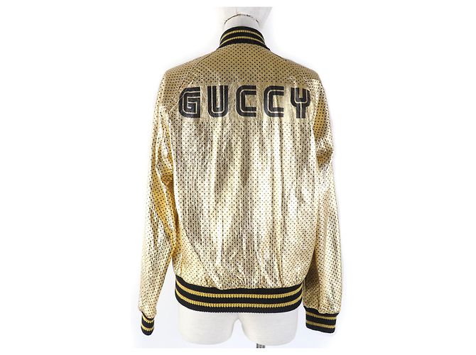 Gucci Lammleder Bomberjacke mit GUCCY-Logo Golden - Ansicht 3