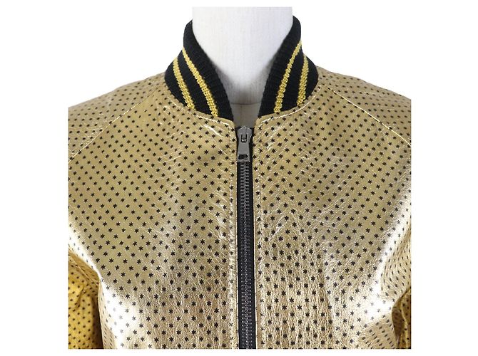 Gucci Lammleder Bomberjacke mit GUCCY-Logo Golden - Ansicht 4