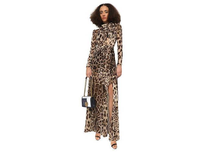Dolce & Gabbana Vestido largo de seda con estampado de leopardo - vista 2