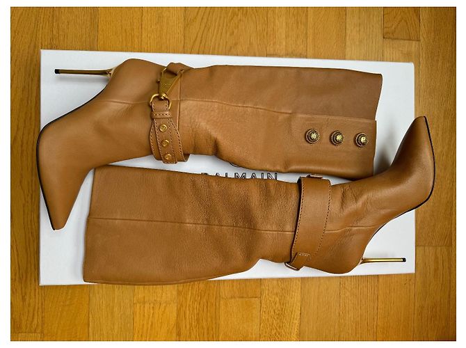 Balmain Robin Stiefel aus cognacfarbenem Leder Beige - Ansicht 2