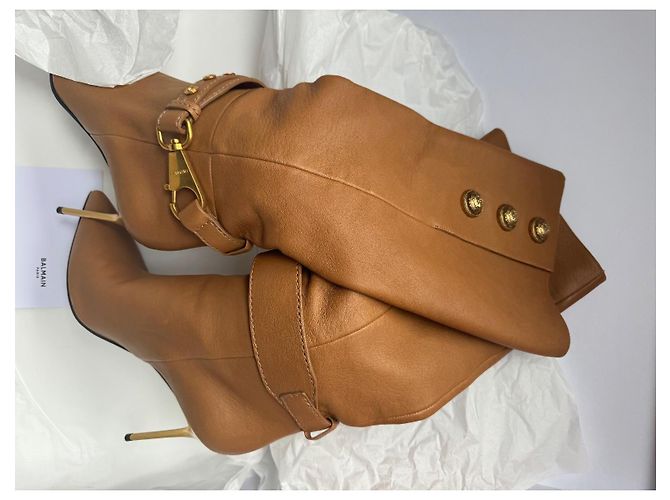 Balmain Robin Stiefel aus cognacfarbenem Leder Beige - Ansicht 6
