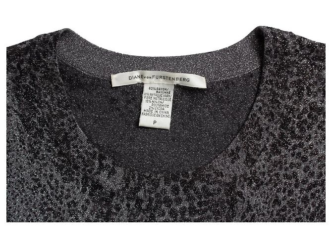 Autre Marque Diane von Furstenberg, top de lurex de leopardo Plata Gris - vista 6