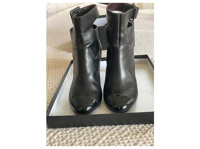 Botines Chanel de cuero negro con tacón 8cm - vista 7