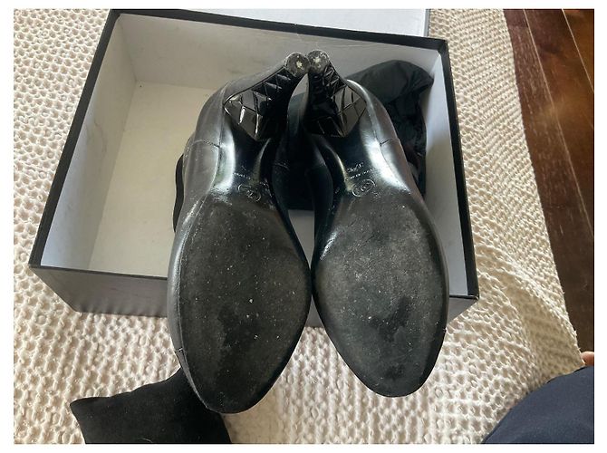 Botines Chanel de cuero negro con tacón 8cm - vista 9