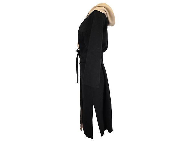 Manteau long à capuche Pavidi de Max Mara en laine noire et nude - vue 2