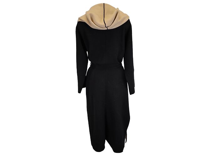 Manteau long à capuche Pavidi de Max Mara en laine noire et nude - vue 3
