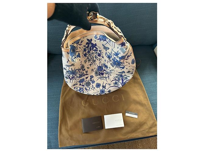 Gucci Hobo in tela blu Flora con morsetto a onda - vista 10