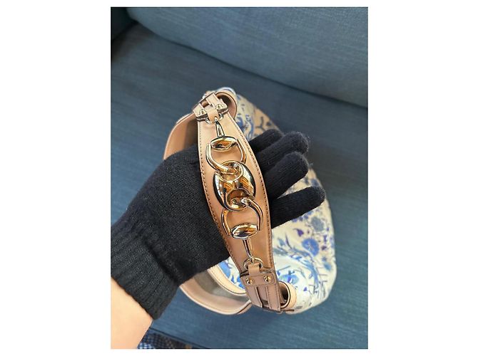 Gucci Hobo in tela blu Flora con morsetto a onda - vista 12