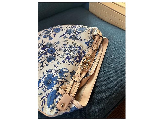 Gucci Hobo in tela blu Flora con morsetto a onda - vista 13