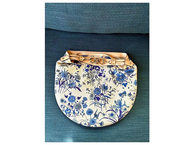 Gucci Hobo in tela blu Flora con morsetto a onda - vista 2