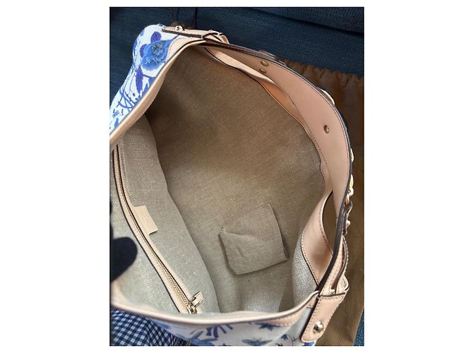 Gucci Hobo in tela blu Flora con morsetto a onda - vista 5