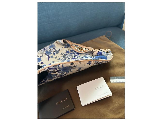 Gucci Hobo in tela blu Flora con morsetto a onda - vista 9