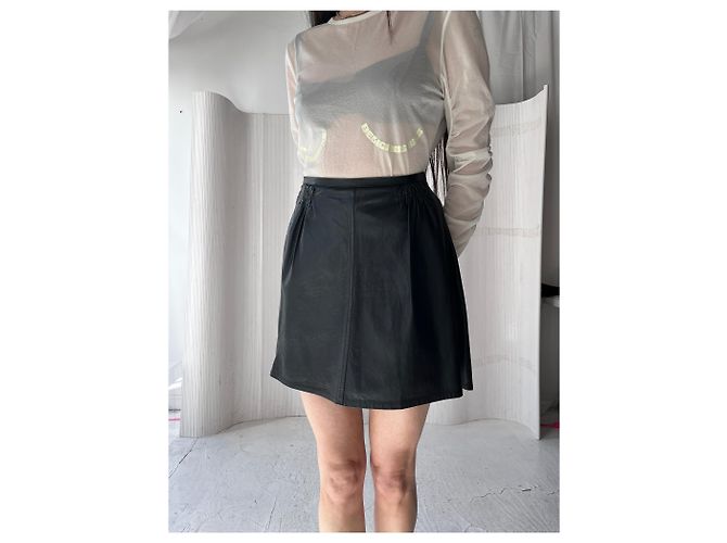 Falda de gabardina de cuero Burberry Negro - vista 3