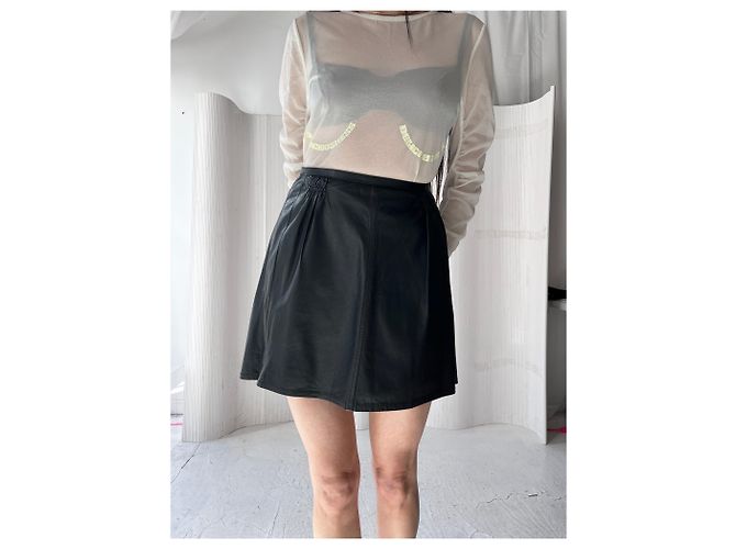Falda de gabardina de cuero Burberry Negro - vista 4