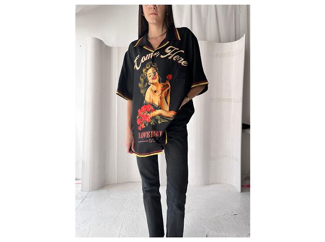 Camicia Pin Up 100% Seta Dolce & Gabbana Nero - vista 6
