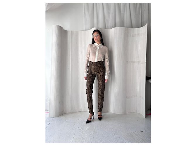 Jeans de cintura alta con estampado de leopardo Fendi Crudo - vista 2
