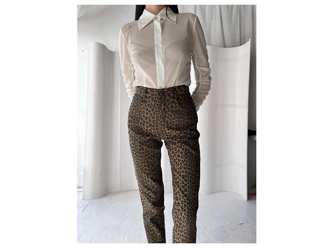 Jeans de cintura alta con estampado de leopardo Fendi Crudo - vista 5