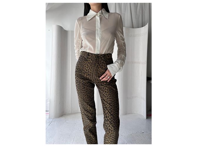 Jeans de cintura alta con estampado de leopardo Fendi Crudo - vista 6