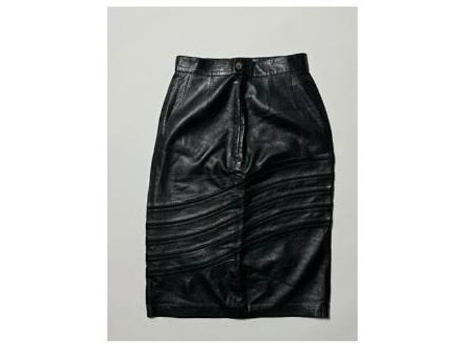 Loewe Vintage Leder Bleistiftrock Schwarz - Ansicht 13