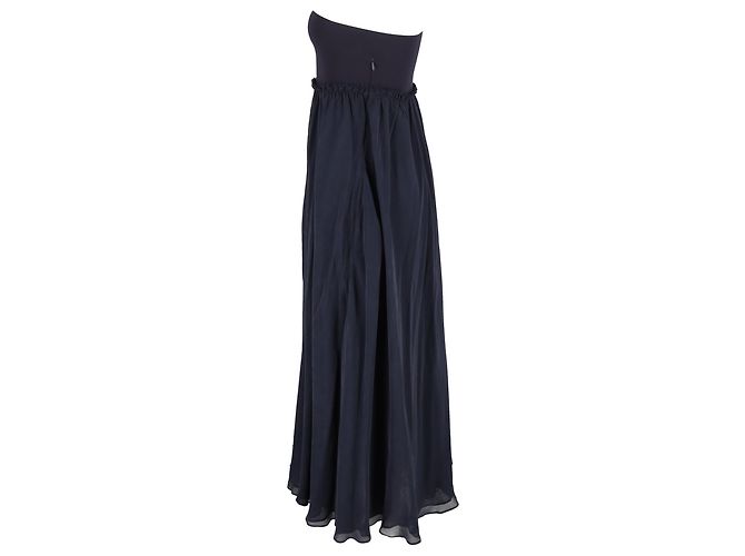 Abito maxi a spalla unica Pierre Balmain in poliestere e cotone blu navy - vista 2