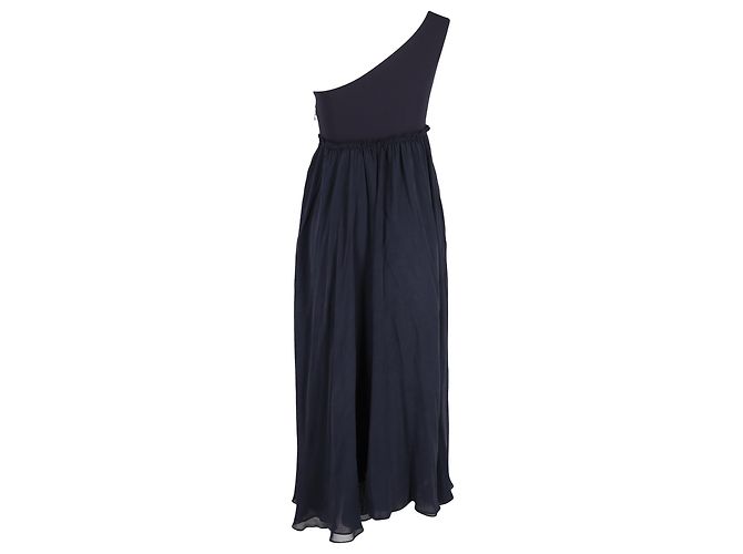 Abito maxi a spalla unica Pierre Balmain in poliestere e cotone blu navy - vista 3
