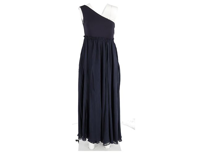 Abito maxi a spalla unica Pierre Balmain in poliestere e cotone blu navy - vista 4