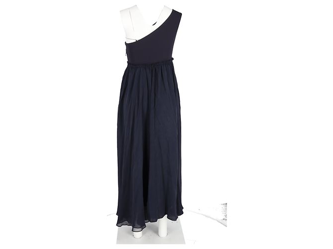 Abito maxi a spalla unica Pierre Balmain in poliestere e cotone blu navy - vista 6