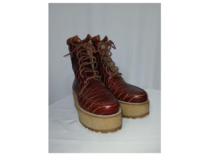 Stivali con lacci a piattaforma in pelle marrone Gabriela Hearst David Cogna Rosso - vista 10