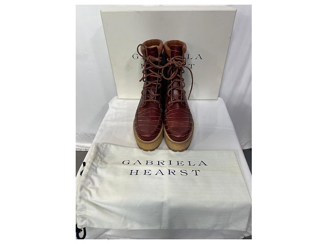 Stivali con lacci a piattaforma in pelle marrone Gabriela Hearst David Cogna Rosso - vista 7