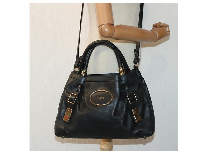Chloé Borsa a mano in pelle Chloe Victoria 2 vie nera Auth am6849 - vista 23