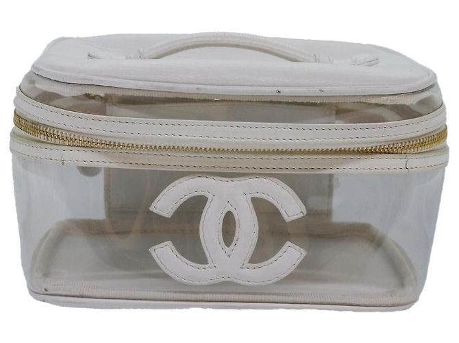 CHANEL COCO Mark Vanity Pouch Vinyl Clear Gold CC Auth yk14951 Golden - view 13