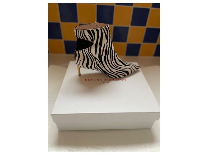 Autre Marque Bettina Vermillon Stiefeletten Leder Zebra Schwarz Weiß - Ansicht 2