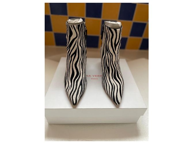 Autre Marque Bettina Vermillon Stiefeletten Leder Zebra Schwarz Weiß - Ansicht 3