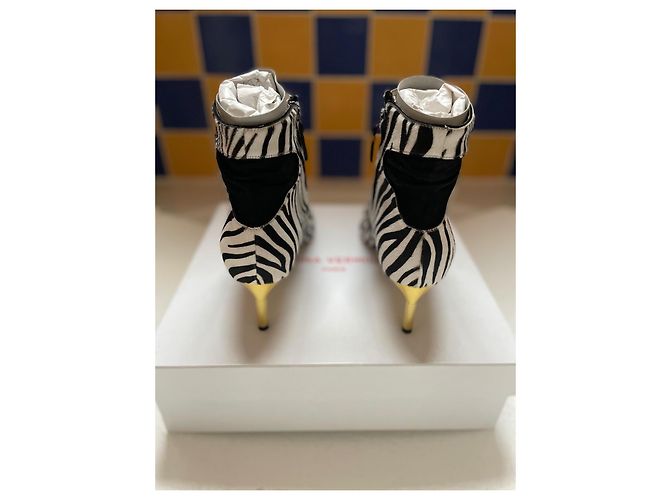 Autre Marque Bettina Vermillon Stiefeletten Leder Zebra Schwarz Weiß - Ansicht 4