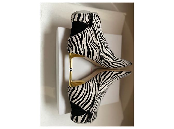 Autre Marque Bettina Vermillon Stiefeletten Leder Zebra Schwarz Weiß - Ansicht 5