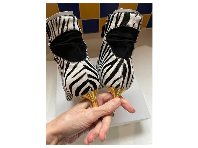 Autre Marque Bettina Vermillon Stiefeletten Leder Zebra Schwarz Weiß - Ansicht 6
