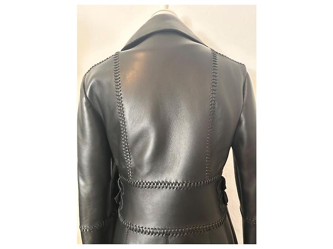 abrigo de flor de cuero Alberta Ferretti talla 38 Negro - vista 15