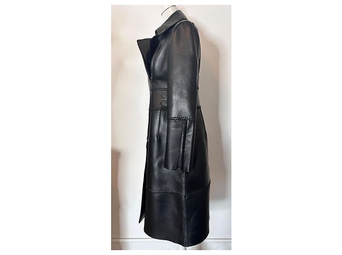 abrigo de flor de cuero Alberta Ferretti talla 38 Negro - vista 3