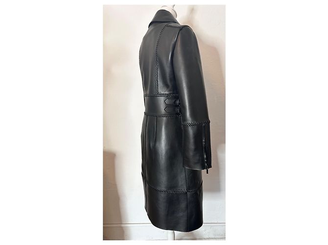 abrigo de flor de cuero Alberta Ferretti talla 38 Negro - vista 7