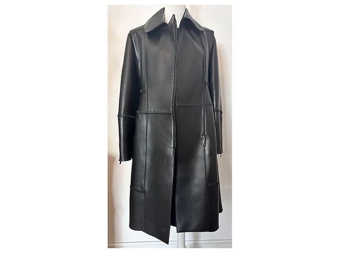 abrigo de flor de cuero Alberta Ferretti talla 38 Negro - vista 8