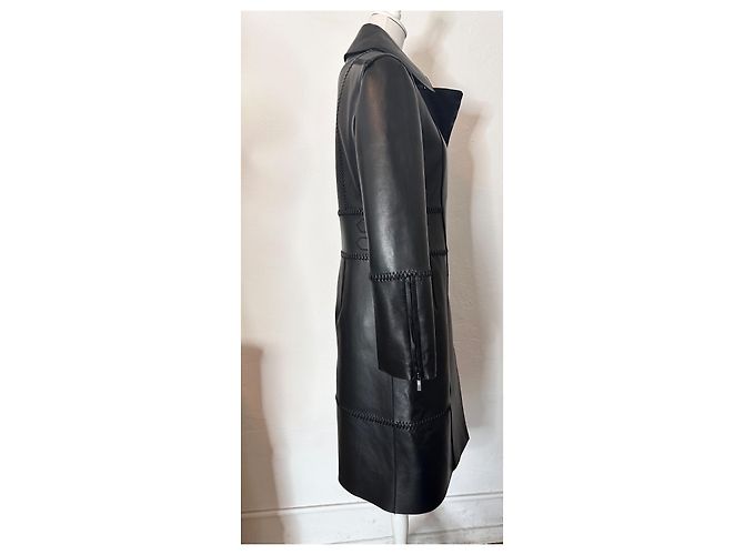 abrigo de flor de cuero Alberta Ferretti talla 38 Negro - vista 9
