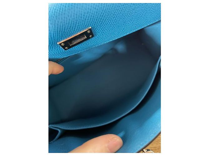 Borsa Hermès Kelly Sellier 25 in pelle Courchevel blu Blu chiaro - vista 14