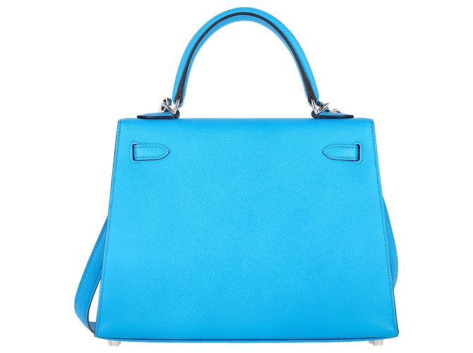 Borsa Hermès Kelly Sellier 25 in pelle Courchevel blu Blu chiaro - vista 3