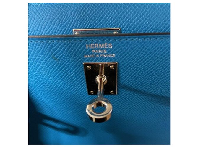Borsa Hermès Kelly Sellier 25 in pelle Courchevel blu Blu chiaro - vista 9
